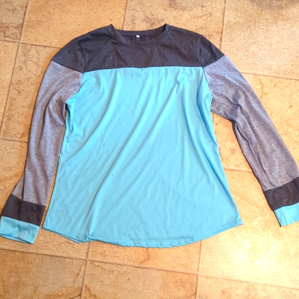 Blue and grey long sleeve shirt